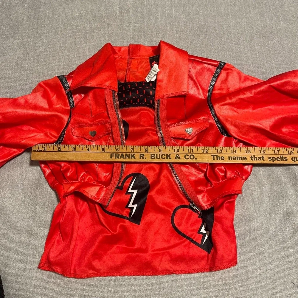 Disney Descendants‎ Rise of Red Costume Jacket Top Mesh Sleeves Heart Print NWOT